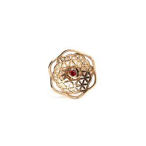 FLOWER OF LIFE GOLD RING WITH REAL RUBY